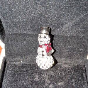 Swarovski Crystal Snowman Pin with Red Scarf and Black Hat